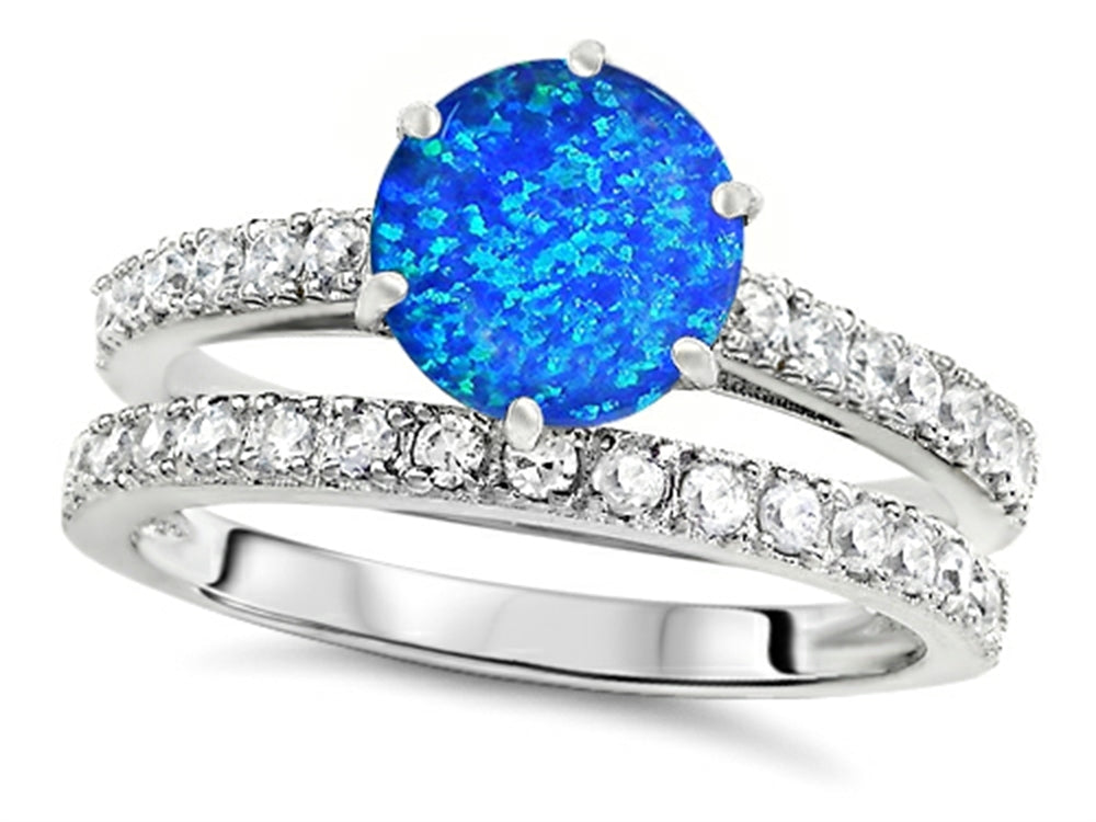 Star K Round 7mm Simulated Blue Opal Wedding Ring