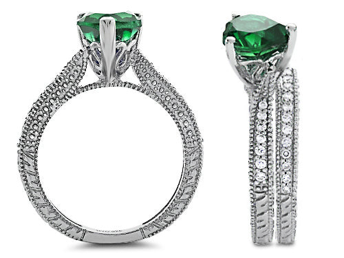 Star K Heart Shape 7mm Simulated Emerald Wedding Set