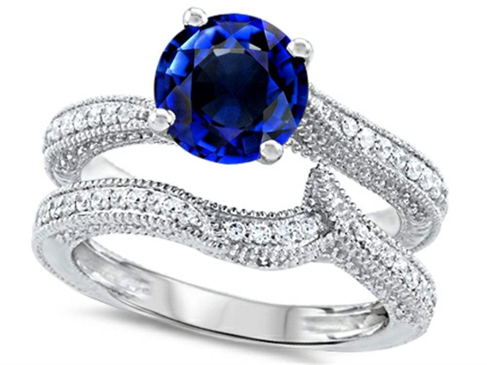 Star K Round 7mm Created Sapphire Wedding Set