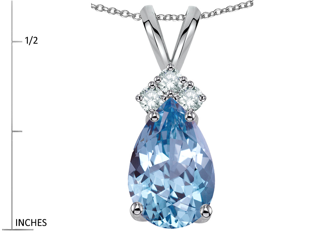 Star K Pear Shape 8x6mm Simulated Aquamarine Rabbit Ear Pendant Necklace