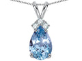 Star K Pear Shape 8x6mm Simulated Aquamarine Rabbit Ear Pendant Necklace