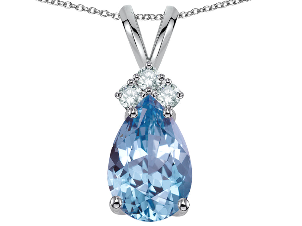 Star K Pear Shape 8x6mm Simulated Aquamarine Rabbit Ear Pendant Necklace