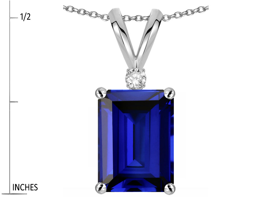 Star K  Classic Octagon Emerald Cut 8x6mm Created Sapphire Pendant Necklace