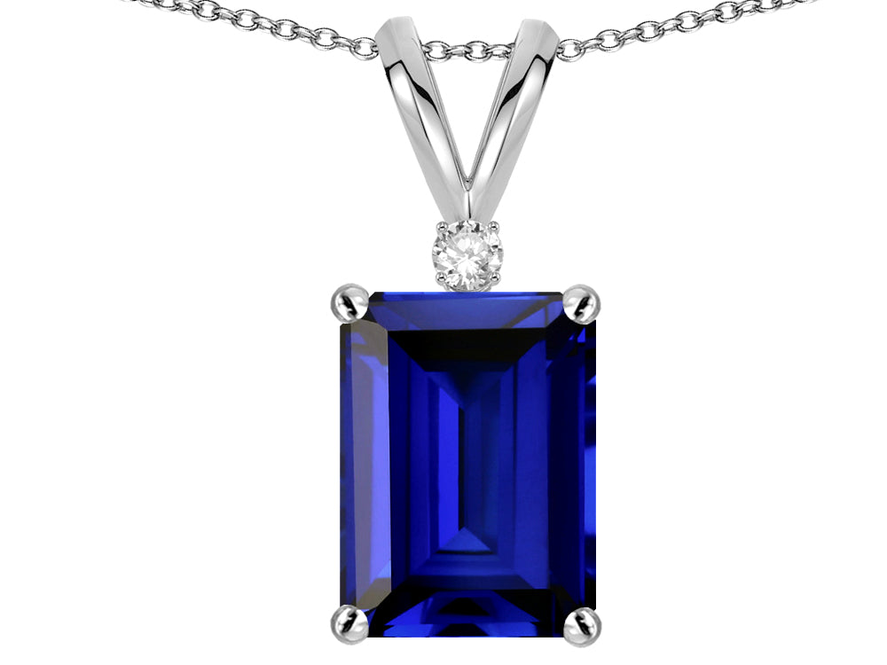 Star K  Classic Octagon Emerald Cut 8x6mm Created Sapphire Pendant Necklace