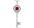 Star K  Key to my Heart Clover Key Pendant Necklace with Round Created Ruby