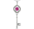 Star K Key to my Heart Clover Key Pendant Necklace with Round Created Pink Sapphire