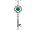 Star K Key to my Heart Clover Key Pendant Necklace with Round Simulated Emerald