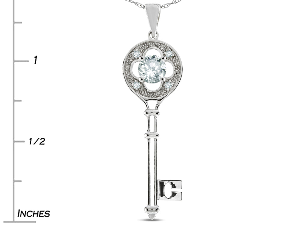 Star K  Key to my Heart Clover Key Pendant Necklace with Round Genuine White Topaz