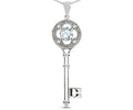 Star K  Key to my Heart Clover Key Pendant Necklace with Round Genuine White Topaz