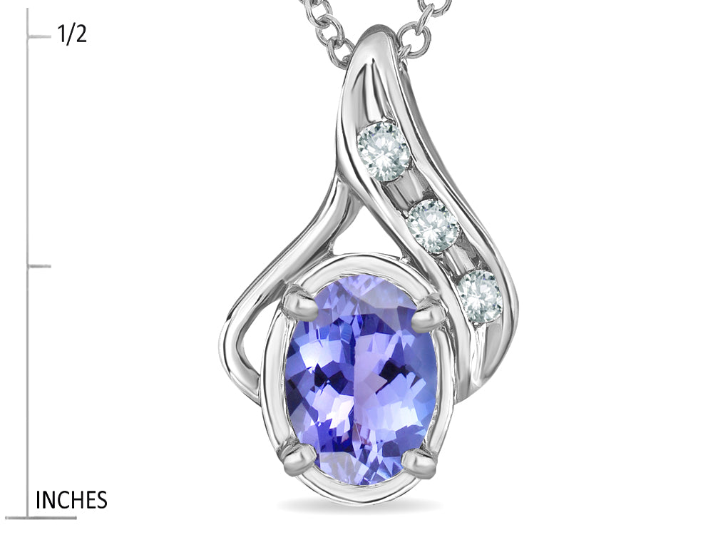 Star K  Oval 7x5mm Genuine Tanzanite Drop Pendant Necklace