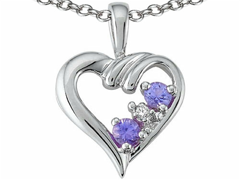 Tommaso Design Round Genuine Tanzanite Heart Pendant Necklace