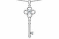 Tommaso Design Key to my Heart Clover Key Pendant Necklace with Round Genuine White Topaz