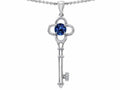 Tommaso Design Key to my Heart Clover Key Pendant Necklace with Round Created Blue Sapphire