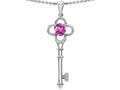 Tommaso Design Key to my Heart Clover Pendant Necklace with Round Created Pink Sapphire
