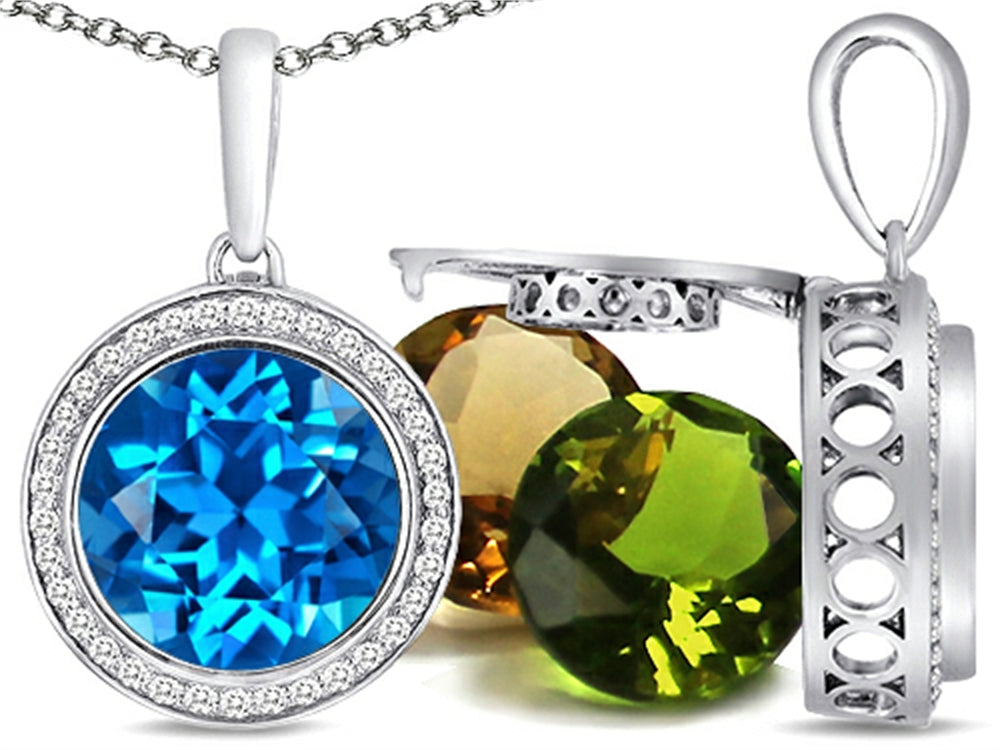 Switch-It Gems Round 10mm Simulated Blue Topaz Pendant Necklace Total of 12 Interchangeable Simulated Birth Months