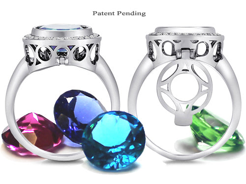 Switch-It Gems Round 10mm Simulated Aquamarine Halo Ring with 12 Interchangeable Simulated Birth Months