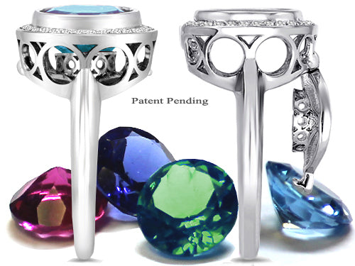 Switch-It Gems Round 10mm Simulated Aquamarine Halo Ring with 12 Interchangeable Simulated Birth Months