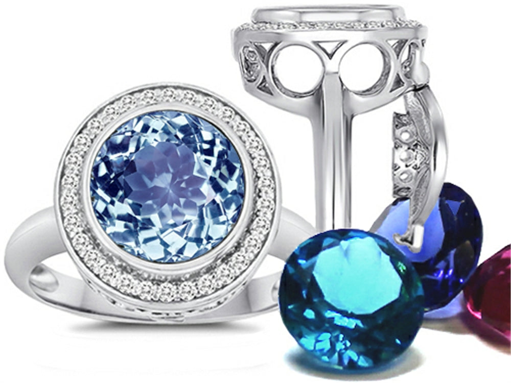 Switch-It Gems Round 10mm Simulated Aquamarine Halo Ring with 12 Interchangeable Simulated Birth Months