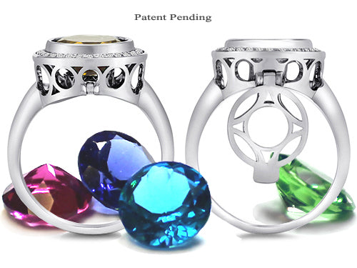 Switch-It Gems Round 10mm Simulated Citrine Halo Ring with 12 Interchangeable Simulated Birth Months