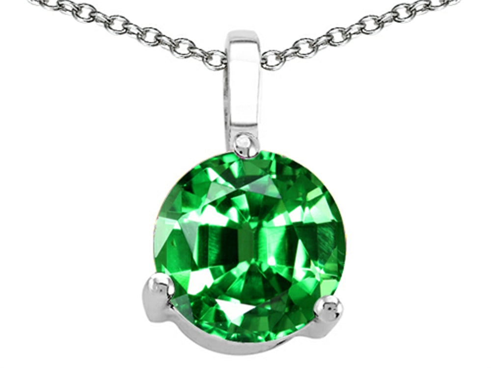 Tommaso Design 7mm Round Simulated Emerald Pendant Necklace