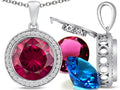 Switch-It Gems Round 12mm Simulated Ruby Halo Pendant Necklace 12 Interchangeable Simulated Birth Months