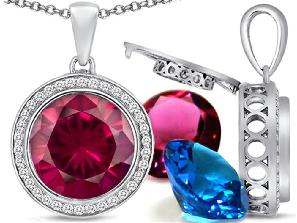 Switch-It Gems™ Round 12mm Simulated Ruby Halo Pendant Necklace 12 Interchangeable Simulated Birth Months