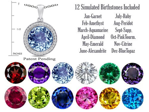 Switch-It Gems™ Round 12mm Simulated Aquamarine Halo Pendant Necklace12 Interchangeable Simulated Birth Months