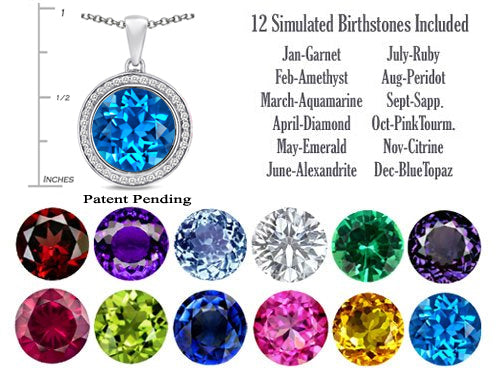 Switch-It Gems™ Round 12mm Simulated Blue Topaz Halo Pendant Necklace 12 Interchangeable Simulated Birth Months