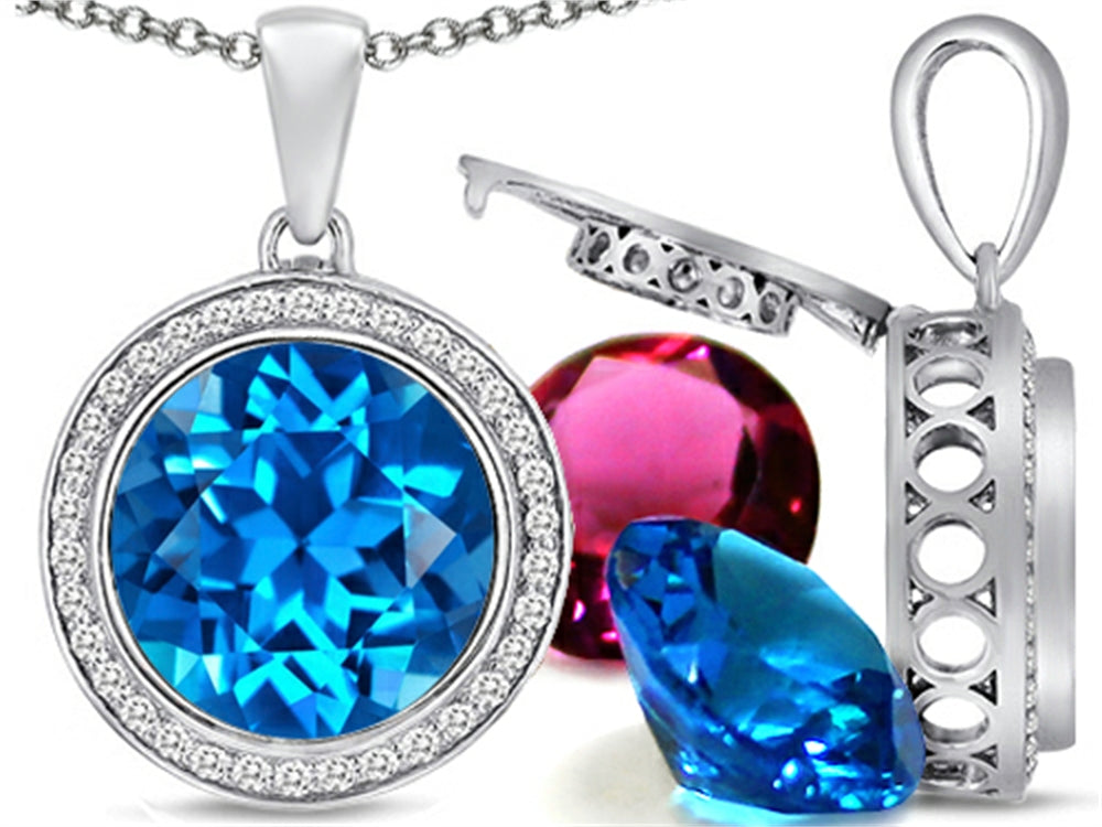 Switch-It Gems™ Round 12mm Simulated Blue Topaz Halo Pendant Necklace 12 Interchangeable Simulated Birth Months