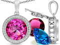 Switch-It Gems Round 12mm Simulated Pink Tourmaline Halo Pendant Necklace 12 Interchangeable Simulated Birth Months