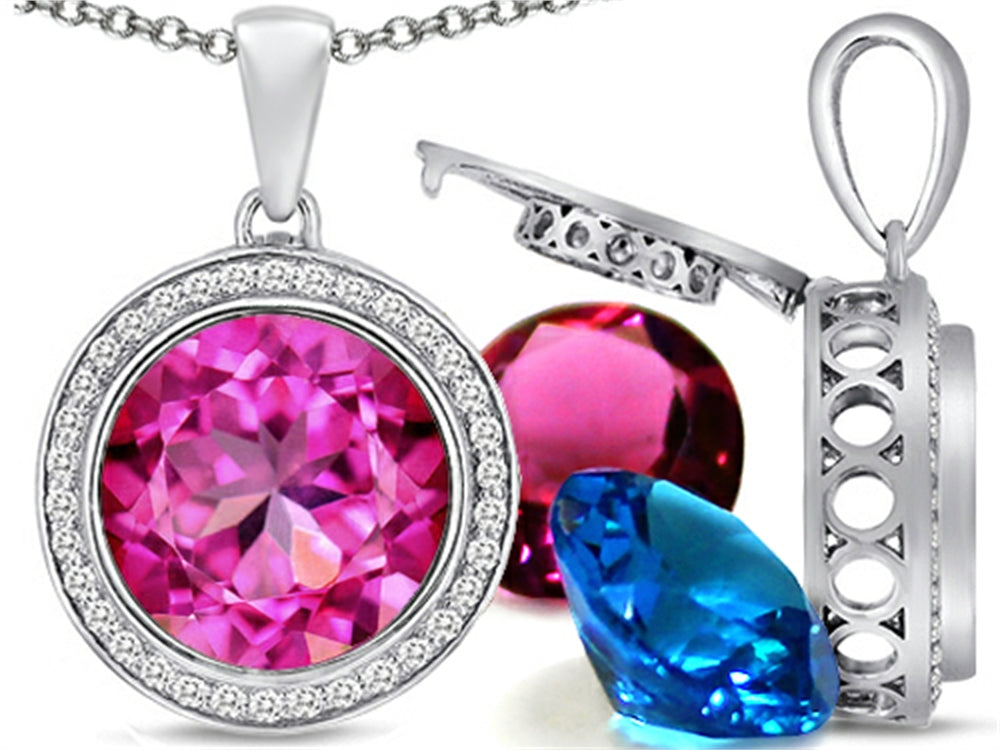 Switch-It Gems™ Round 12mm Simulated Pink Tourmaline Halo Pendant Necklace 12 Interchangeable Simulated Birth Months