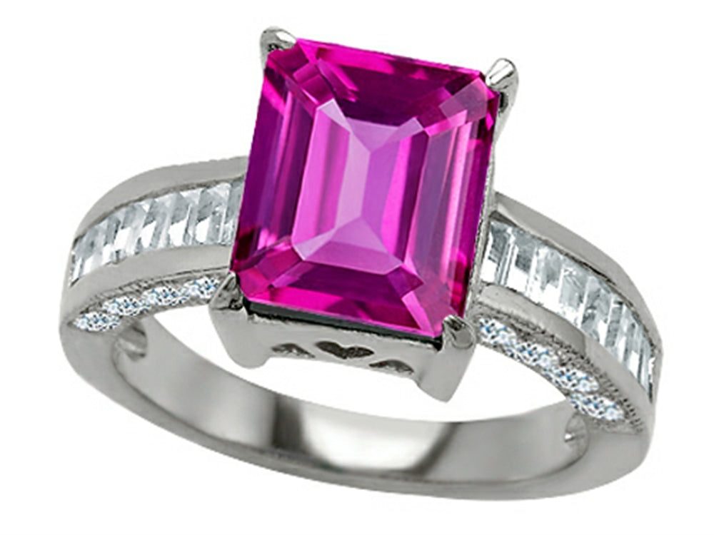 Star K 10x8mm Emerald Cut Created Pink Sapphire Ring