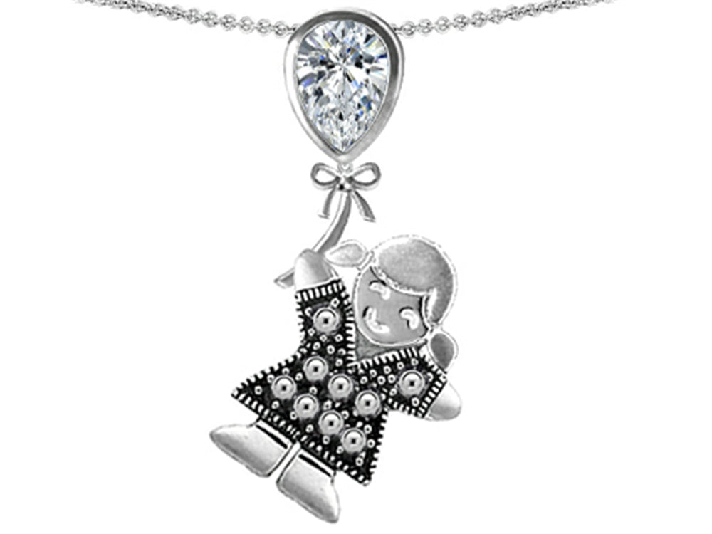Star K  Girl Holding a Balloon Mother Birthstone Pear Shape Genuine White Topaz Pendant Necklace