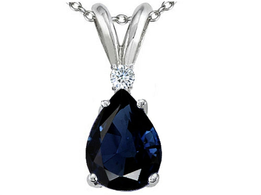 Tommaso Design Pear Shape 8x6mm Genuine Sapphire Pendant Necklace