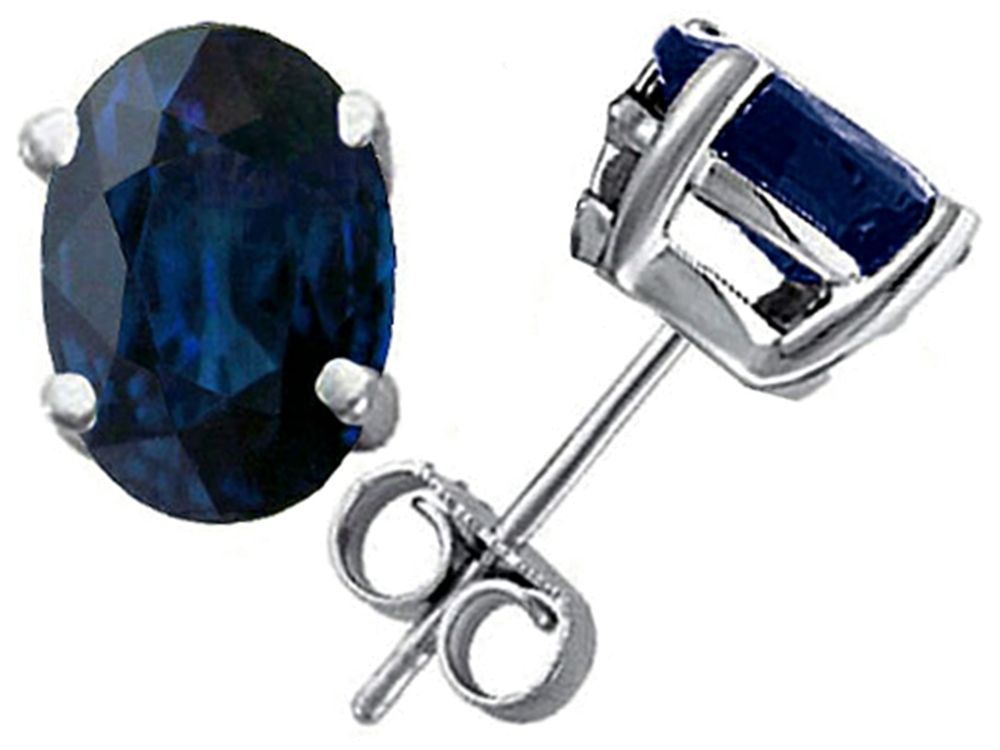Tommaso Design Oval 7x5mm Created Sapphire Earrings Studs
