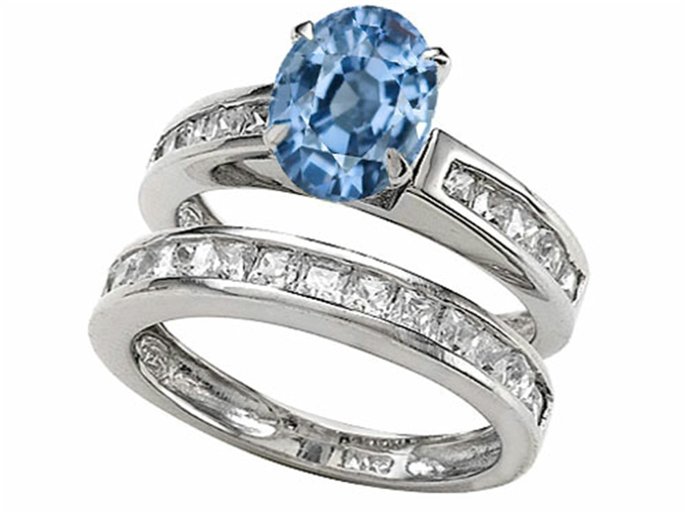 Star K 8x6mm Oval Simulated Aquamarine Wedding Set