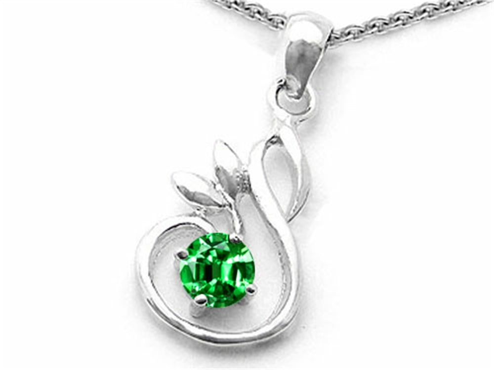 Star K Round Simulated Emerald Swan Pendant Necklace