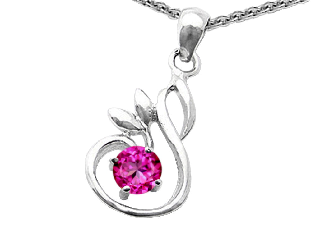 Star K Round Created Pink Sapphire Swan Pendant Necklace