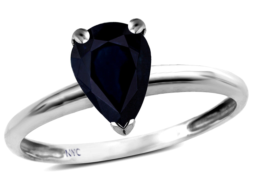 Star K  Classic Solitaire 8x6 Pear Shape Genuine Black Sapphire Engagement Promise Ring
