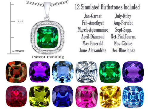 Switch-It Gems™ Cushion-Cut 10mm Simulated Emerald Pendant Necklace with 12 Interchangeable Simulated Birth Months