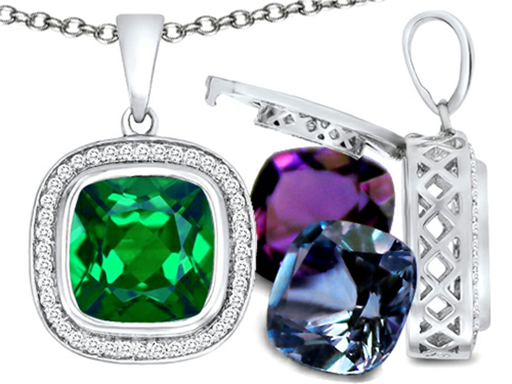 Switch-It Gems™ Cushion-Cut 10mm Simulated Emerald Pendant Necklace with 12 Interchangeable Simulated Birth Months