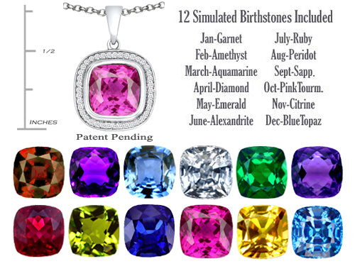 Switch-It Gems Cushion-Cut 10mm Simulated Pink Tourmaline Pendant Necklace with 12 Interchangeable Simulated Birth Mont