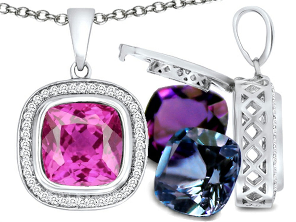 Switch-It Gems Cushion-Cut 10mm Simulated Pink Tourmaline Pendant Necklace with 12 Interchangeable Simulated Birth Mont