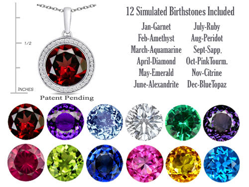 Switch-It Gems™ Interchangeable Simulated Garnet Pendant Necklace Set with 12 Round 10mm Simulated Birth Months Included