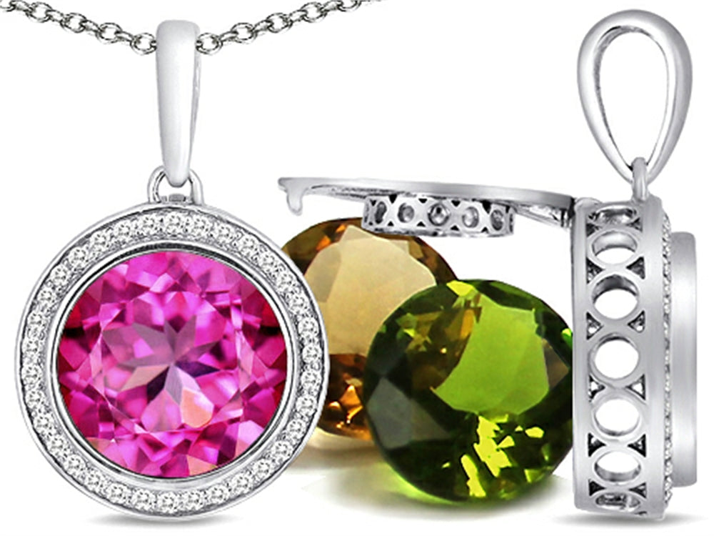 Switch-It Gems™ Interchangeable Simulated Pink Tourmaline Pendant Necklace Set with 12 Round 10mm Simulated Birth Months