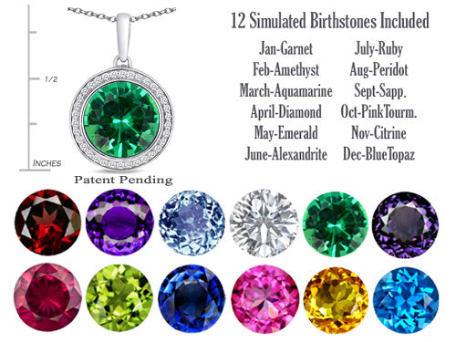 Switch-It Gems™ Interchangeable Simulated Emerald Pendant Necklace Set with 12 Round 10mm Simulated Birth Months Include