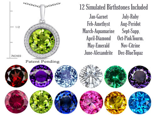 Switch-It Gems Interchangeable Simulated Peridot Pendant Necklace Set with 12 Round 10mm Simulated Birth Months Include