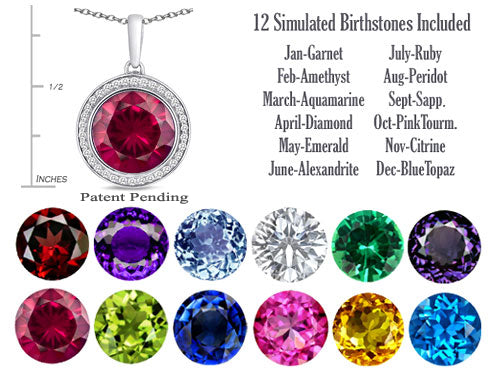 Switch-It Gems Interchangeable Simulated Ruby Pendant Necklace Set with 12 Round 10mm Simulated Birth Months Included