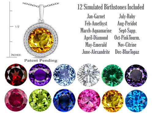 Switch-It Gems Interchangeable Simulated Citrine Pendant Necklace Set with 12 Round 10mm Simulated Birth Months Include