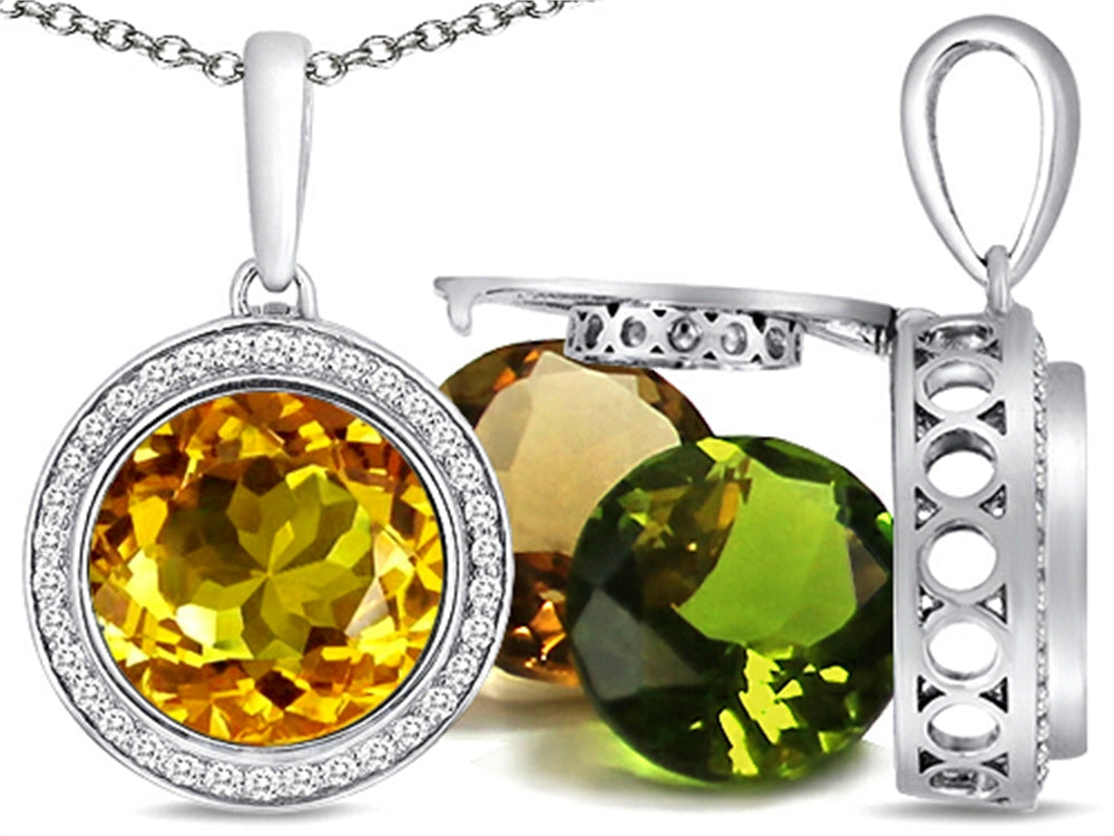 Switch-It Gems Interchangeable Simulated Citrine Pendant Necklace Set with 12 Round 10mm Simulated Birth Months Include
